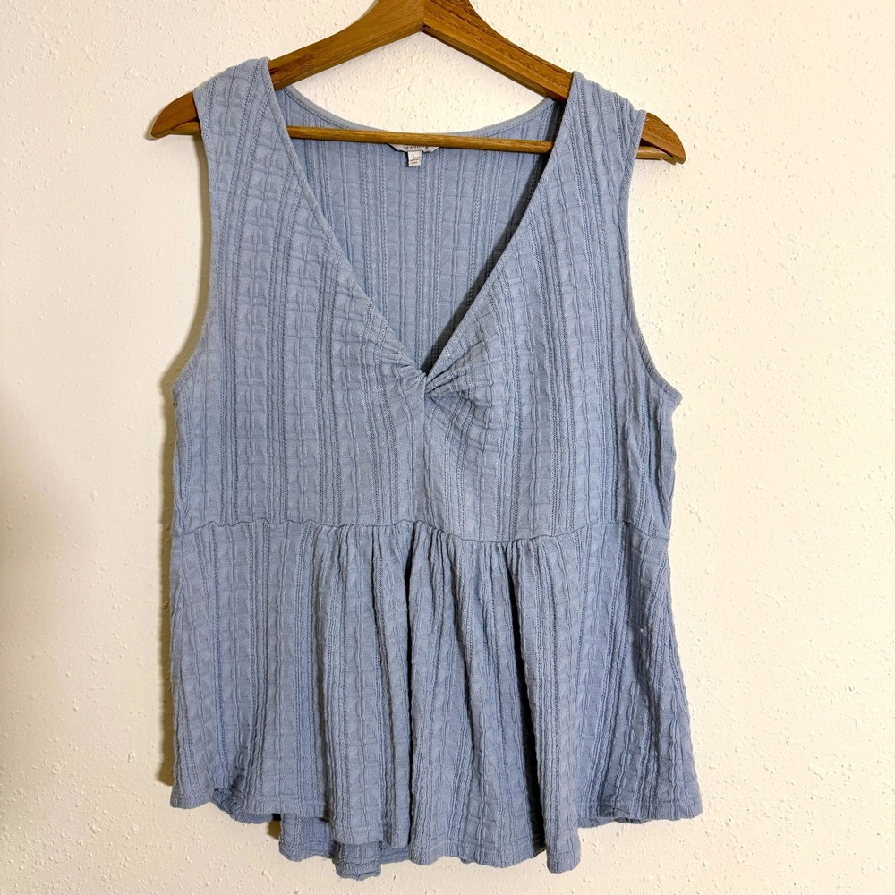 Lucky Brand Blue Knit‎ Twist Front Peplum Tank Top Womens L